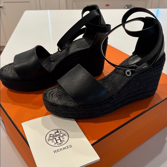 Hermes Black Espadrille Wedges Authentic - Picture 1 of 8